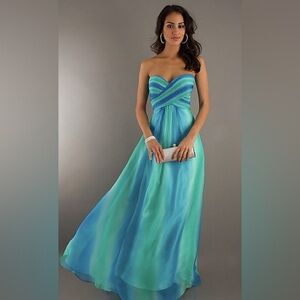 Green & Blue Strapless Prom Dress